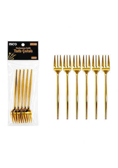 60 Parça Gold Tatlı Çatal Seti 13cm - 1 Paket İçinde 6 Adet Vardır - 10 Paket Gönderilir Çok Renkli