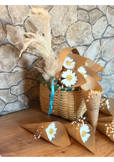 Bernami Vazo Pinterest Kişiye Özel Düğün Nişan Söz Hediyelik Papatya Kokulu Buket Mum Beyaz - 10 Adet Diğer