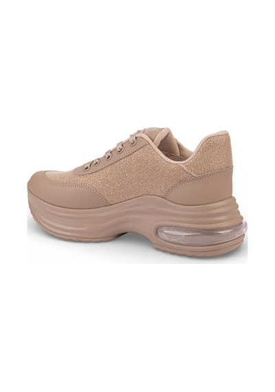 Modalendo 1511-26 Cilt Deri Simli Şeritli Anatomik Bağcıklı Kadın Sneaker Bej