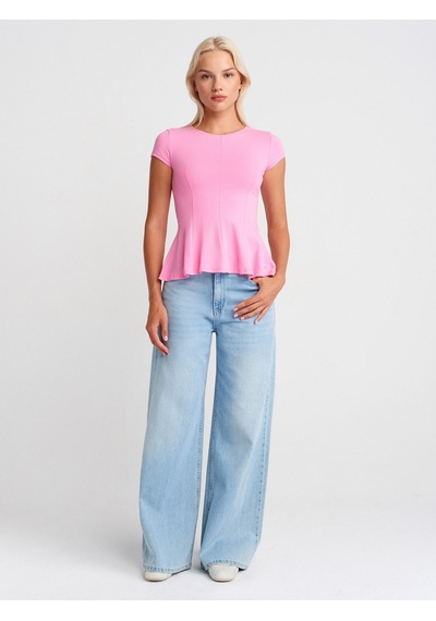 Dilvin 31992 Peplum T-shirt-pembe Pembe