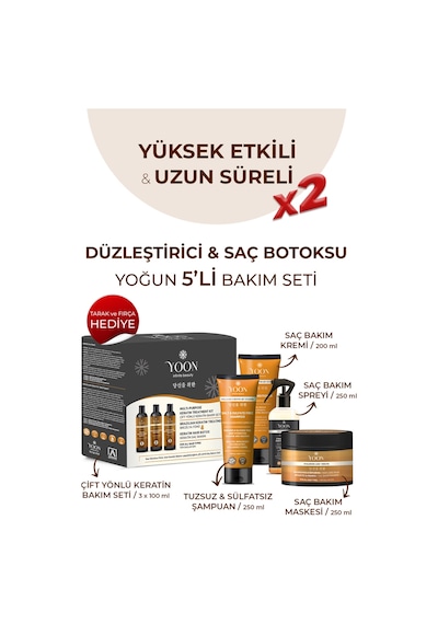 Yoon 5'li Brezilya Fönü & Saç Botoksu + Tuzsuz Şampuan + Bakım Spreyi + Maske ve Krem Seti