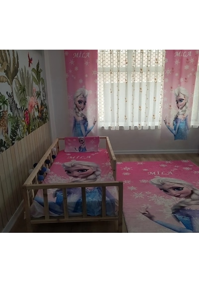 Pembe Elsa Dijital Baskı Çocuk Oda Yatak Örtüsü Yastık Kılıfı