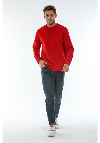 Süperlife Erkek Bisiklet Yaka Regular Fit Brooklyn Baskılı İnce Sweatshirt Spr22sw132 Kırmızı
