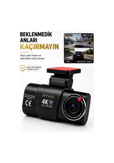 4k Araç İçi Kamera İki Kameralı Gece Görüşlü Wifi Gps 24 Saat Park Modu G Sensör