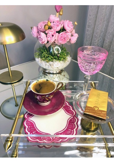 Majestik Magenta Dalgalı Nakış Peçete 2'li Set 15x15cm Premium Kokteyl Sunum Peçetesi Çok Renkli