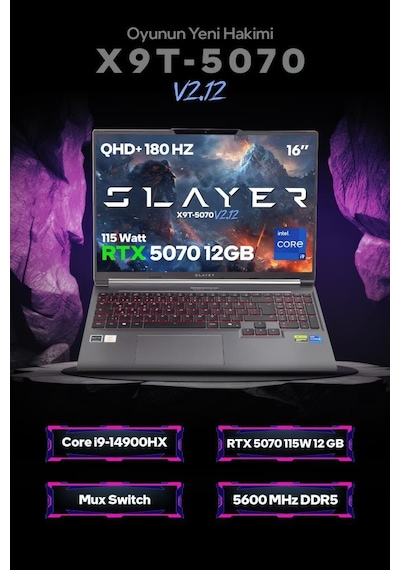 Game Garaj Slayer-X9T-5070-V2.12-C2 i9-14900HX 32 GB 1 TB SSD RTX5070 16" Free Dos Dizüstü Bilgisayar