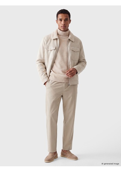 LC Waikiki Lc Waıkıkı Beyaz Regular Fit Kürk Yaka Süet Erkek Mont