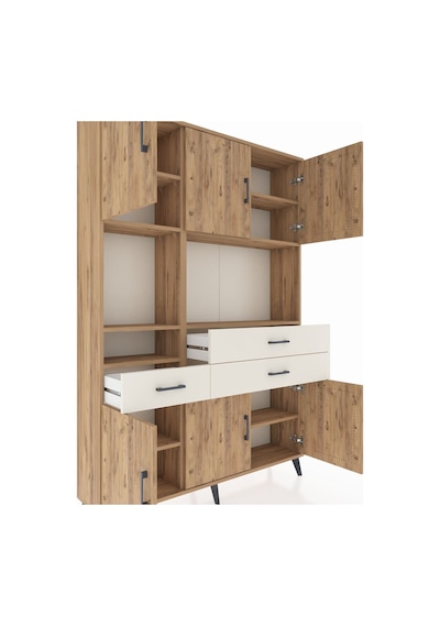 Arges Dolap 9 Raflı 3 Çekmeceli 6 Kapaklı 132x30x195 Çam-çam/... Çam