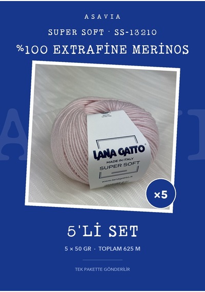 Lana Gatto Super Soft Örgü İpi 5'li Set 5 X 50 Gr %100 Extrafine Merinos Ss-13210