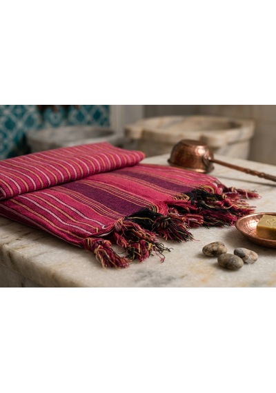 Ludıa %100 Pamuk Çizgili Peştemal Havlu 90x180 Cm Bordo Kırmızı Püsküllü Bordo - Kırmızı