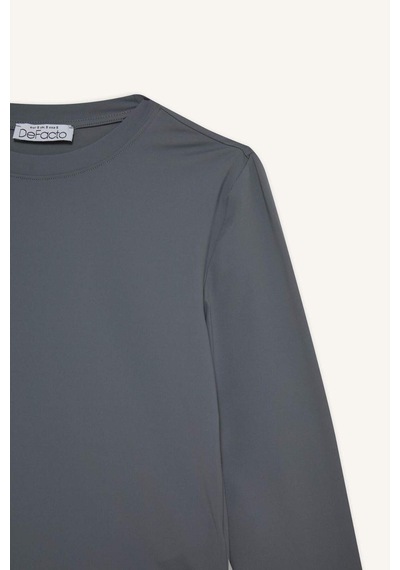 Defacto Fitted Bisiklet Yaka Uzun Kollu Tişört D0199ax25augr436 Gri