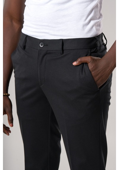 Ecer Slimfit Beli Yarım Lastikli Dokulu Likralı Yazlık Jogger Pantolon Siyah