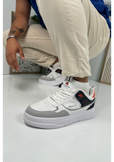 Günlük Erkek Sneaker Bağcıklı Kalın Desenli Tabanlı Oval Burunlu Bilek Destekli Spor Ayakkabı 2282 Buz Beyaz Oranj Laci Günlük Erkek Sneaker Bağcıklı Kalın Desenli Tabanlı Oval Burunlu Bilek Destekli Spor Ayakkabı 2282 Buz Beyaz Oranj Laci