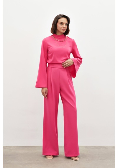 Sateen Bel Detaylı Pantolon - Pembe-134553 Pembe