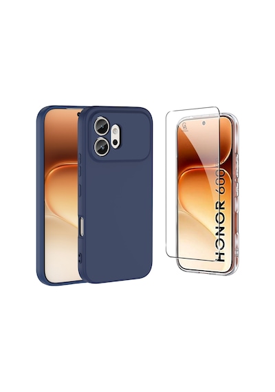 Honor 600  Içi Kadife Lansman Kılıf Ve Şeffaf Temperli Cam Ekran Koruyucu Lacivert