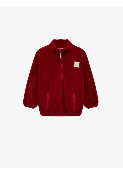 Koton Uzun Kollu Cep Detaylı Baskılı Yarım Fermuarlı Polar Sweatshirt Bordo 6wkg10147ak Bordo