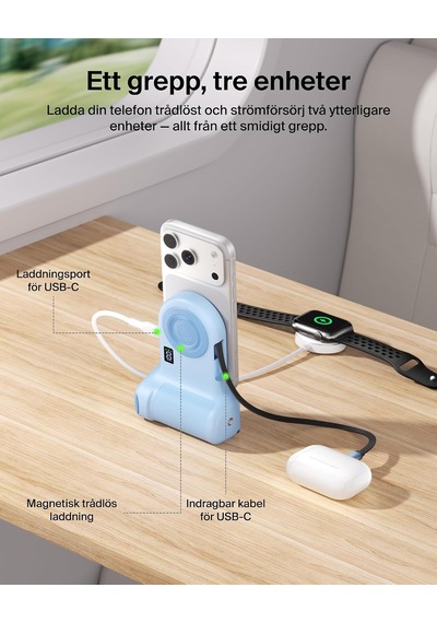 Stage Powergrip, Manyetik Kablosuz Şarjlı Kamera Tutacağı 9300 Mah, Geri Çekilebilir Usb-c Kablolu Power Bank, Bluetooth & Tripod Bağlantısı, Lcd Ekran, İphone Ve Pixel İçin Şarj Cihazı