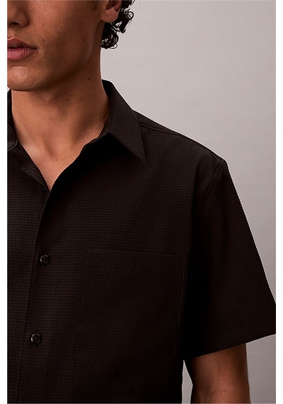 Calvin Klein Ss Solid Seersucker Erkek Gömlek-16336 Siyah