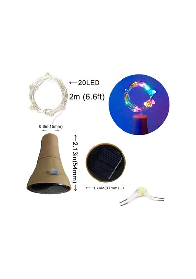 6'li Paket Güneş Enerjili Şarap Şişesi Işıkları, 20 Led Su Geçirmez Bakır Mantar Güneş Işığı Düğün, N Diğer