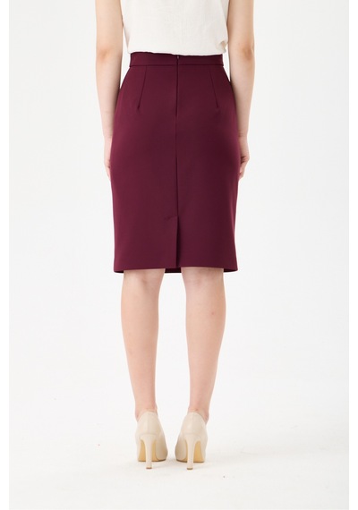 Velnara Moda Yüksek Bel Astarlı Klasik Kısa Kalem Etek- Koyu Mürdüm Bordo Mürdüm - 918325068 Bordo Mürdüm