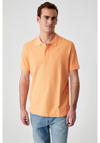 Grimelange ZEKE Erkek Polo Yaka Relaxed Fit Patlı Düğmeli Kısa Kollu Turuncu T-Shirt