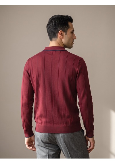 Maccali Erkek Bordo Fitilli Biyeli Fermuarlı Polo Yaka Triko Kazak