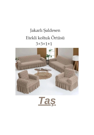 Jakarlı Şaldesen Koltuk, Kanepe, Çekyat Örtüsü Esnek 3311 Taş Taş