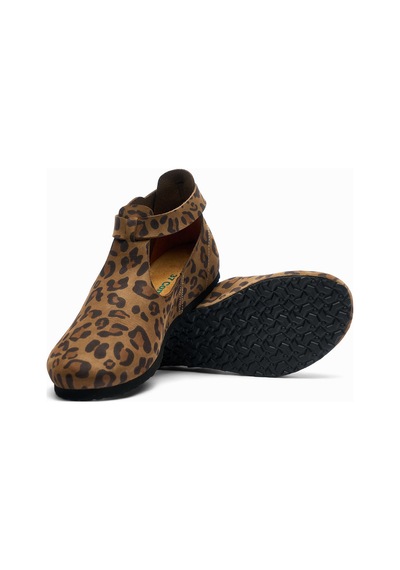 Comfortfusse Rigi - Kadın Ortopedik Hakiki Deri Babet Ayakkabı Leopar Baskılı Deri