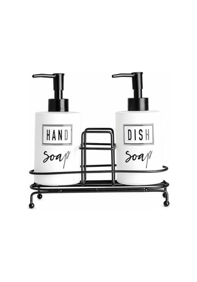 Modern Beyaz Cam Sıvı Sabunluk Seti 2 Li Metal Standlı El Sabunu Ve Bulaşık Deterjanı İçin İdeal Çift Dispenser Şık Görünüm Kolay Kullanım Ve Dekoratif Tasarım 000 Açık Krem