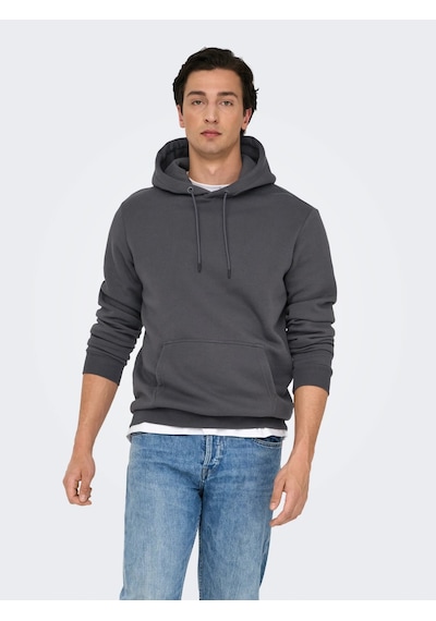 Only & Sons Erkek Regular Fit Koyu Gri Kapüşonlu Sweatshirt - 22018685