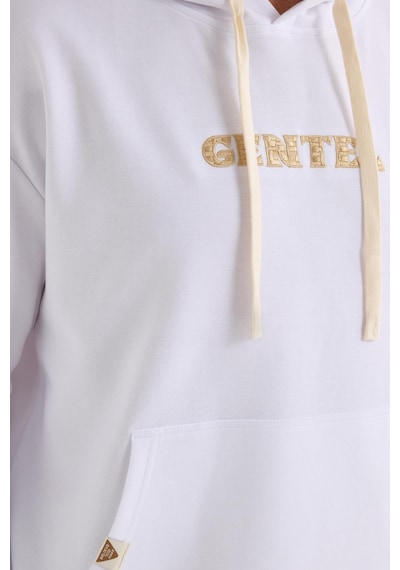 Tudors Erkek Oversize Geniş Kesim Pamuklu Baskılı Beyaz Kapüşonlu Sweatshirt-37294 Beyaz