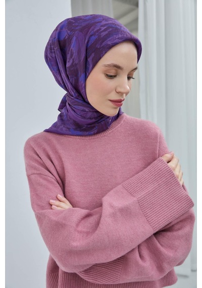 Silk Home Viskon Velora Eşarp Erguvan Mor Desenli Yumuşak Dokulu Tok Duruşlu 90x90 Çok Renkli