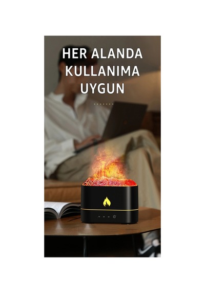Robeve Işıklı Alev Efektli Aroma Difüzörü 7 Renk Rgb Alevli Hava Nemlendirici Buhar Makinesi, Sessiz Ultrasonik Teknoloji Şık Dekoratif Tasarım İle Aromaterapi Ve Ambiyans Aydınlatması Beyaz