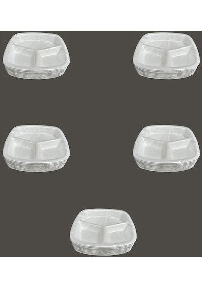 Dağyüce Tek Kullanımlık Köpük 3 Bölmeli Tabldot Köpük Tabak - 23.5x25 Cm. - 10 Adetlik 5 Paket