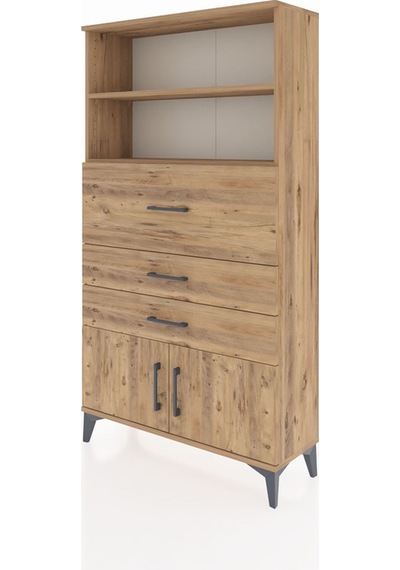 Arges Dolap 2 Raflı 3 Çekmeceli 2 Kapaklı 88x30x163 Çam-çam Çam