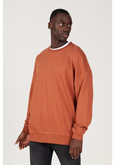 AC&Co / Altınyıldız Classics Oversize Bisiklet Yaka Pamuklu Erkek Sweatshirt Açık Kahverengi