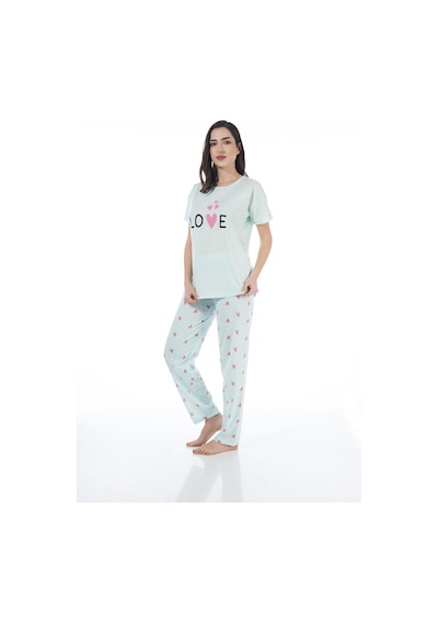 Estiva 22123 Kadın Kalp Desenli Kısa Kollu Viskon Pijama Takımı 001