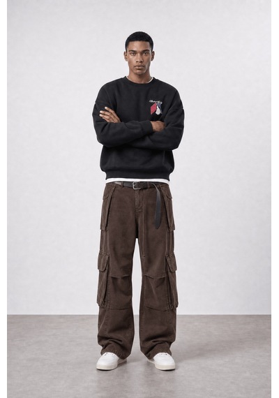 Respire Erkek Members Only Baskılı Oversize Sweatshirt Siyah