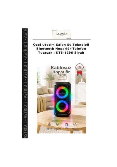 Özel Üretim Salon Ev Teknoloji Bluetooth Hoparlör Telefon Tutacaklı Kts-1296 Siyah