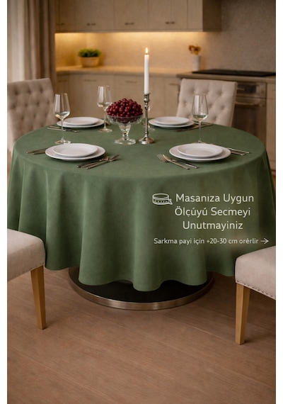 Hakî Yeşili Düz Masa Örtüsü Leke Tutmaz Şık Modern Salon Ve Mutfak Masa Örtüsü Haki