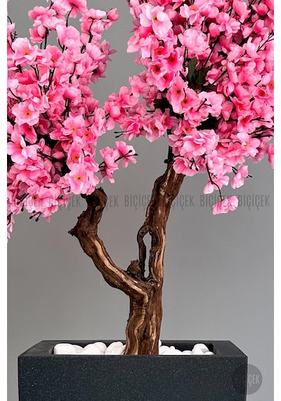Biçiçek Yapay Pembe Sakura Ağacı 100 Cm Bahar Dalı Antresi̇t Kare Saksıda