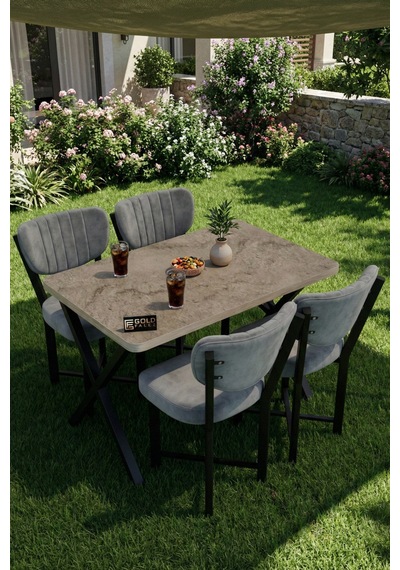 Reyo Falez Elma 110x70 Cm Masa Takımı 4 Sandalyeli Modern Mutfak Balkon Kafe Yemek Masası Seti Traverten - Gri 9886 Reyo Falez Elma 110x70 Cm Masa Takımı 4 Sandalyeli Modern Mutfak Balkon Kafe Yemek Masası Seti Traverten - Gri 9886