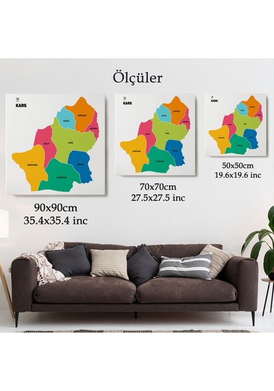 Kars İli Ve İlçeler Haritası Dekoratif Kanvas Tablo 1379
