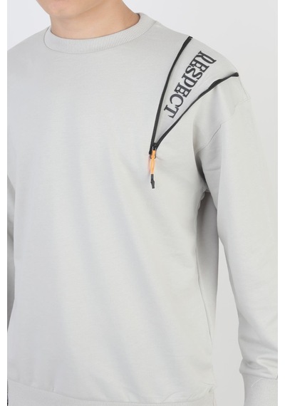 Fermuarlı Respect Baskılı Gri Erkek Çocuk Sweatshirt-90815 Gri