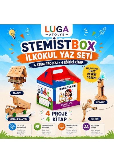 Stemist Box İlkokul Yaz Seti - 4'lü Ahşap Stem Eğitim Seti - Aktivite Kutusu 4'lü Set