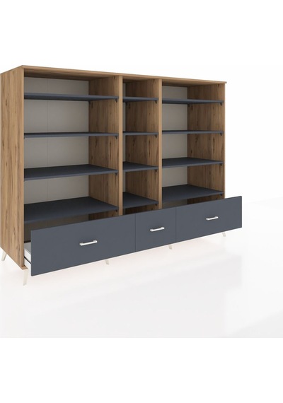 Kronos Dolap 12 Raflı 3 Çekmeceli 220x59x163 Çam-antrasit Çam-antrasit Kronos Dolap 12 Raflı 3 Çekmeceli 220x59x163 Çam-antrasit Çam-antrasit