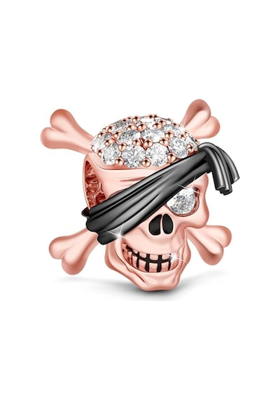 Parıldayan Taşlı Rose Korsan İskelet Gümüş Charm