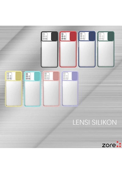 Noktaks - Samsung Galaxy Uyumlu M31s - Kılıf Slayt Sürgülü Arkası Buzlu Lensi Kapak - Koyu Yeşil