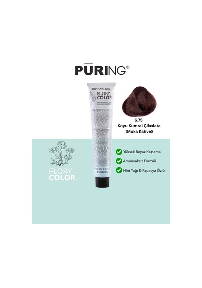 Puring Flory Color Papatya Özlü Amonyaksız Saç Boyası Moka Kahve 100 ML 6.75 Koyu Kumral Çikolata