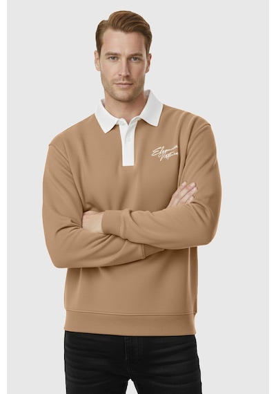 Rizzup Erkek Camel Relax Fit İçi Polarlı Polo Yaka Sweatshirt Pamuklu Kalın Sweatshirt 2600762